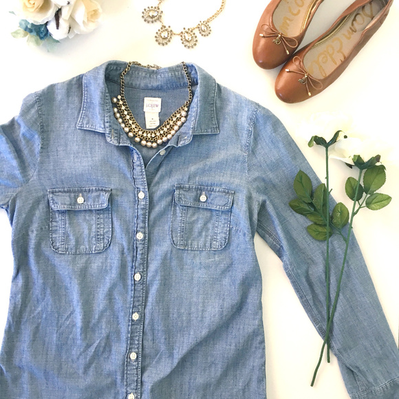 J. Crew Factory Tops - J. Crew Factory Chambray Perfect Shirt Two Pocket